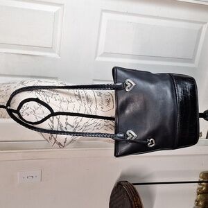 Brighton Black Leather Tote with Silver Accents